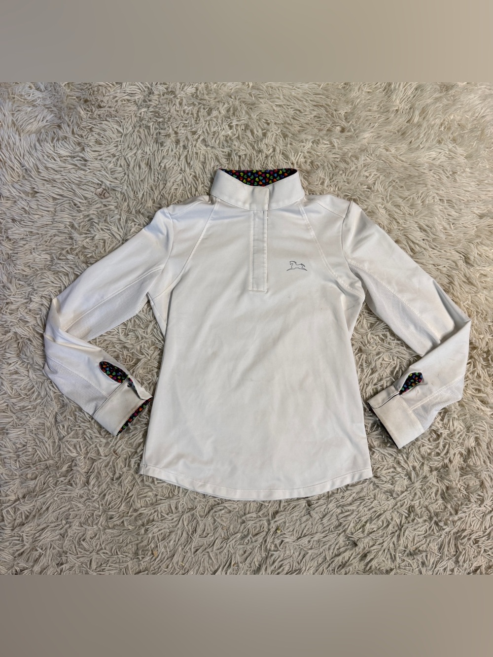 Child’s Medium White RJ Classics Long Sleeve Horseback Riding Show Shirt